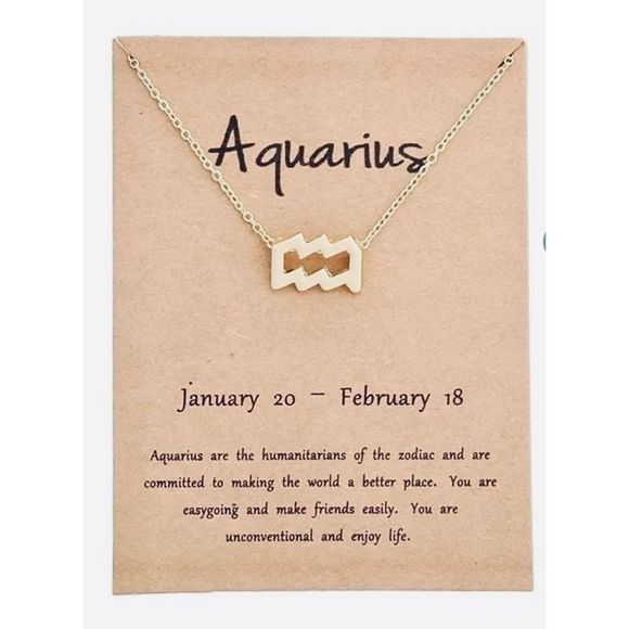 AQUARIUS GOLD ZODIAC STAR SIGN HOROSCOPE NECKLACE - Picture 1 of 8
